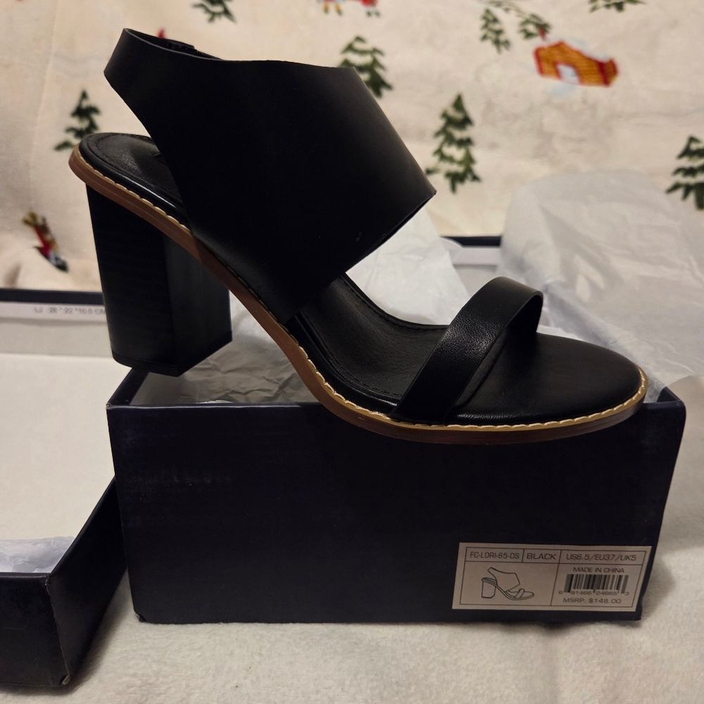 French Connection Black Block Heel Slingback Sandals